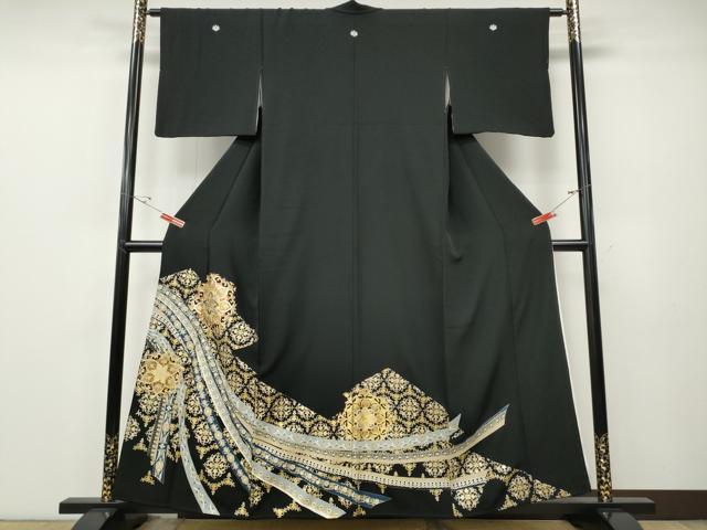 平和屋着物●豪華黒留袖　正倉院熨斗吉祥花文　金銀彩　正絹　逸品　CABE6951ut