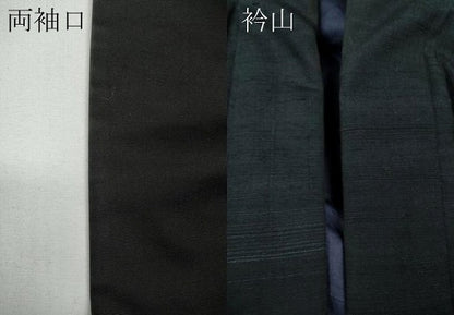 平和屋着物●男性　紬　アンサンブル　藍鉄色　正絹　逸品　CABE6954ut