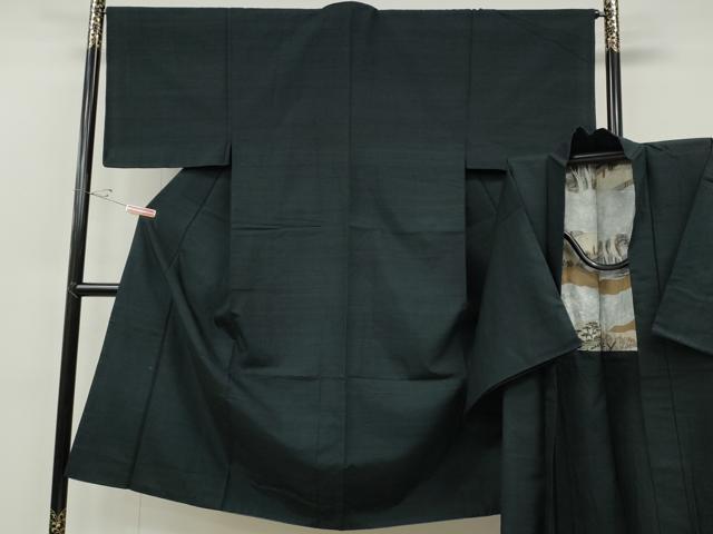 平和屋着物●男性　紬　アンサンブル　藍鉄色　正絹　逸品　CABE6954ut