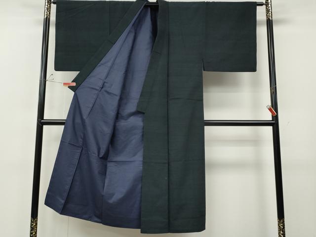 平和屋着物●男性　紬　アンサンブル　藍鉄色　正絹　逸品　CABE6954ut