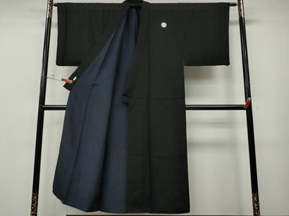 平和屋着物●男性　黒紋付　羽織セット　羽裏：一富士二鷹三茄子　正絹　逸品　CABE6956ut