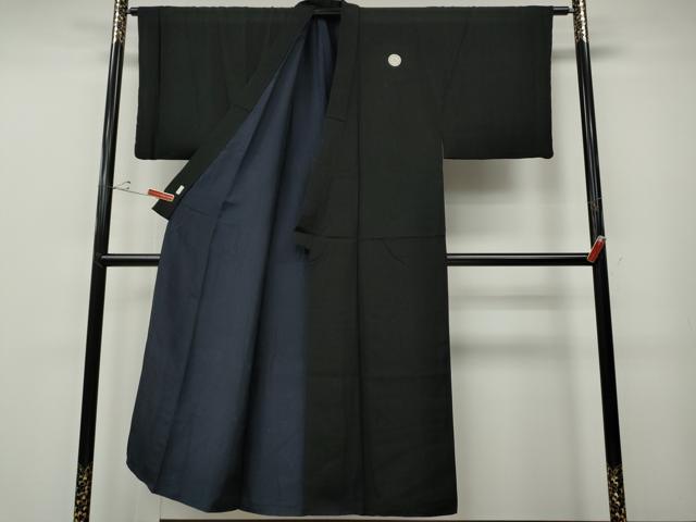 平和屋着物●男性　黒紋付　羽織セット　羽裏：一富士二鷹三茄子　正絹　逸品　CABE6956ut