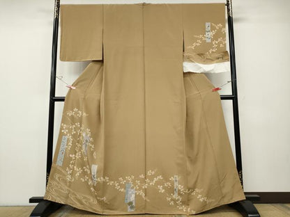 平和屋着物●訪問着　手描き　短冊流水草花文　伊と幸　反端付き　正絹　逸品　CABE6957ut