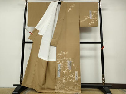 平和屋着物●訪問着　手描き　短冊流水草花文　伊と幸　反端付き　正絹　逸品　CABE6957ut