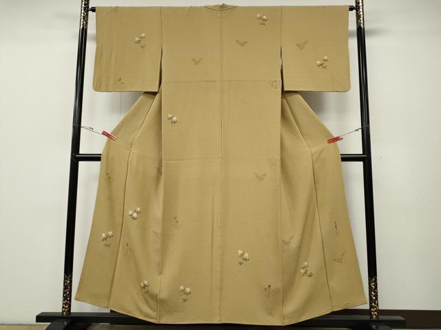平和屋着物●染色作家　桐山紫香　手描き　訪問着　草花文　金彩　正絹　逸品　CABE6958ut