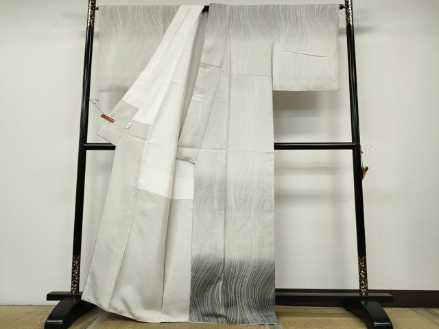 平和屋着物●訪問着　紬地　よろけ縞　正絹　逸品　CABE6964ut
