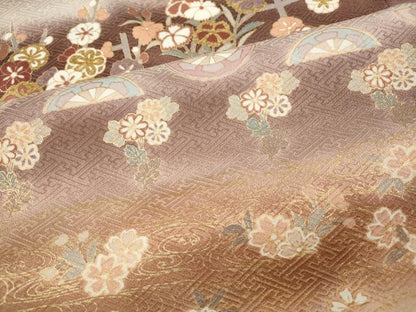 平和屋着物●訪問着　横段立波草花文　暈し染め　金彩　正絹　逸品　CABE6966ut
