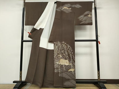 平和屋着物●訪問着　駒刺繍　水車　立波枝垂れ柳　金彩　正絹　逸品　CABE6967ut