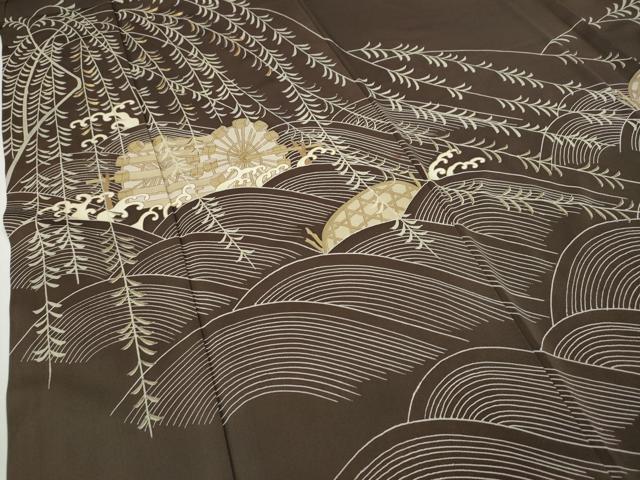 平和屋着物●訪問着　駒刺繍　水車　立波枝垂れ柳　金彩　正絹　逸品　CABE6967ut