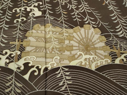 平和屋着物●訪問着　駒刺繍　水車　立波枝垂れ柳　金彩　正絹　逸品　CABE6967ut