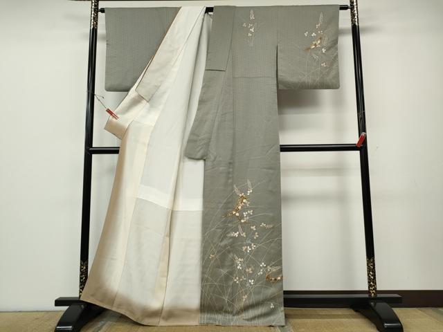 平和屋着物●訪問着　駒刺繍　草花文　金彩　正絹　逸品　CABE6970ut