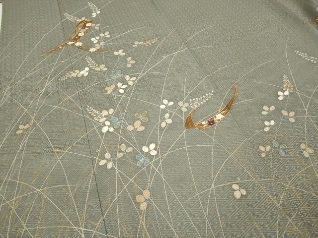 平和屋着物●訪問着　駒刺繍　草花文　金彩　正絹　逸品　CABE6970ut