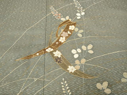 平和屋着物●訪問着　駒刺繍　草花文　金彩　正絹　逸品　CABE6970ut