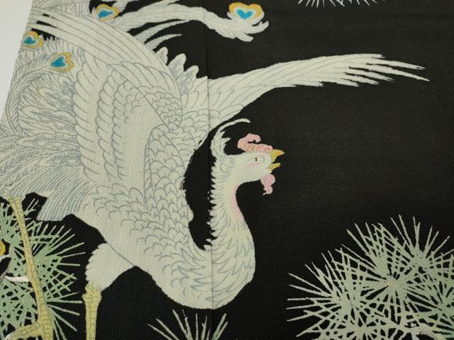 平和屋着物●アンティーク　大正ロマン　黒留袖　刺繍　鳳凰松文　金糸　正絹　逸品　CABE6989ut