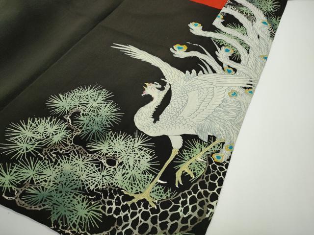 平和屋着物●アンティーク　大正ロマン　黒留袖　刺繍　鳳凰松文　金糸　正絹　逸品　CABE6989ut