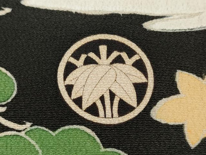 平和屋本店●アンティーク　大正ロマン　振袖　駒刺繍　御所車飛鶴吉祥花文　金彩　正絹　逸品　CABE6990ut