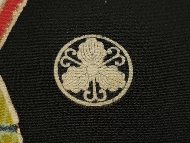 平和屋本店●アンティーク　大正ロマン　振袖　刺繍　檜扇鳳凰草花文　金彩　正絹　逸品　CABE6991ut