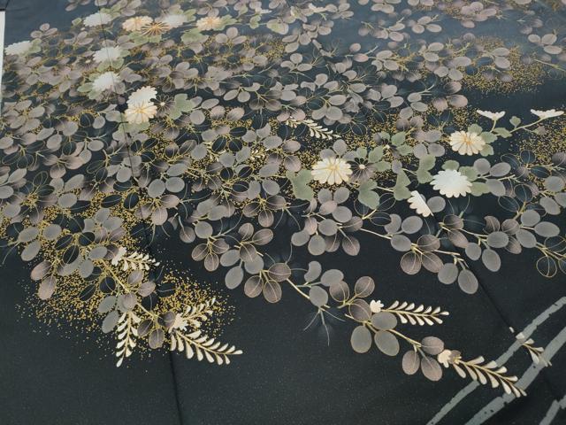 平和屋着物●訪問着　駒刺繍　流水舞蝶草花文　金通し地　正絹　逸品　CABE6992ut