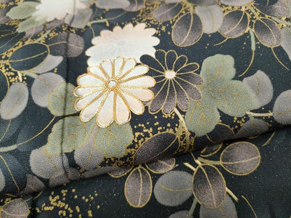 平和屋着物●訪問着　駒刺繍　流水舞蝶草花文　金通し地　正絹　逸品　CABE6992ut