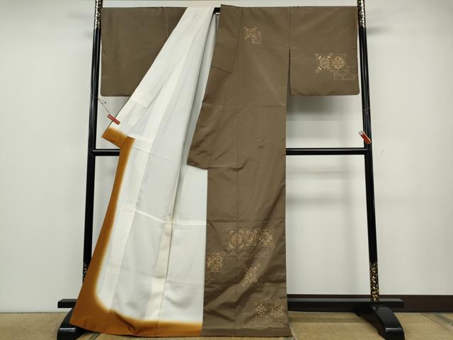 平和屋着物●中国三大刺繍　スワトウ刺繍　訪問着　本場大島紬　色紙吉祥花鳥文　ロング丈　正絹　逸品　CABE6994ut