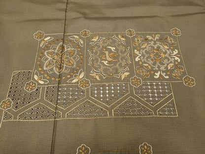 平和屋着物●中国三大刺繍　スワトウ刺繍　訪問着　本場大島紬　色紙吉祥花鳥文　ロング丈　正絹　逸品　CABE6994ut