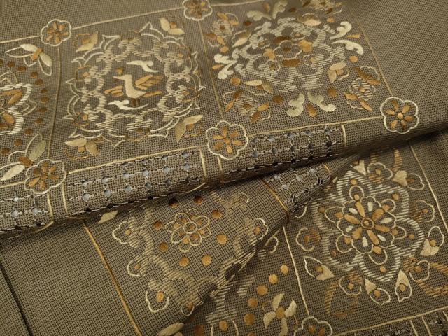 平和屋着物●中国三大刺繍　スワトウ刺繍　訪問着　本場大島紬　色紙吉祥花鳥文　ロング丈　正絹　逸品　CABE6994ut