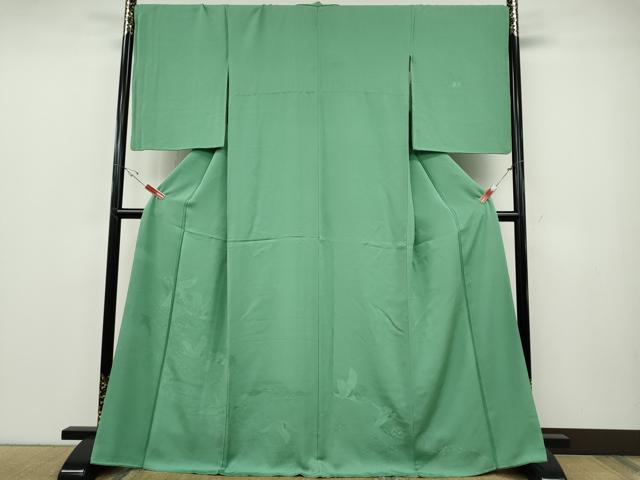 平和屋着物●無地絵羽訪問着　道長飛鶴花地紋　若竹色　正絹　逸品　CABE6995ut