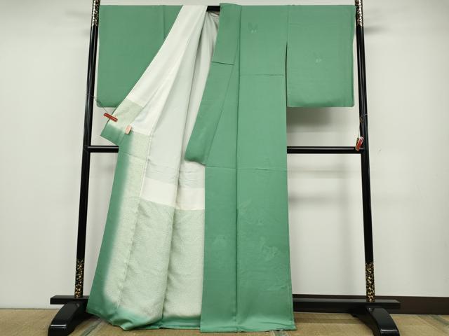 平和屋着物●無地絵羽訪問着　道長飛鶴花地紋　若竹色　正絹　逸品　CABE6995ut