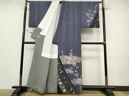 平和屋着物●訪問着　駒刺繍　絞り　飛鶴枝花文　金彩　正絹　逸品　CABE6996ut