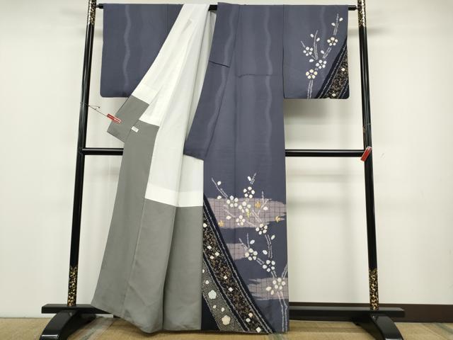 平和屋着物●訪問着　駒刺繍　絞り　飛鶴枝花文　金彩　正絹　逸品　CABE6996ut