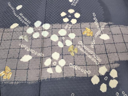平和屋着物●訪問着　駒刺繍　絞り　飛鶴枝花文　金彩　正絹　逸品　CABE6996ut