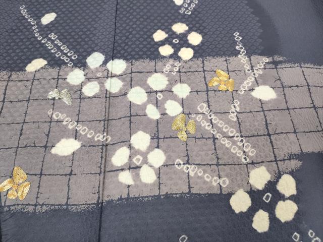 平和屋着物●訪問着　駒刺繍　絞り　飛鶴枝花文　金彩　正絹　逸品　CABE6996ut