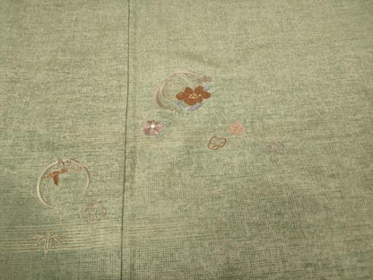 平和屋着物●訪問着　本場大島紬　総刺繍　草花丸文　金糸　正絹　逸品　未使用　CABE6997ut