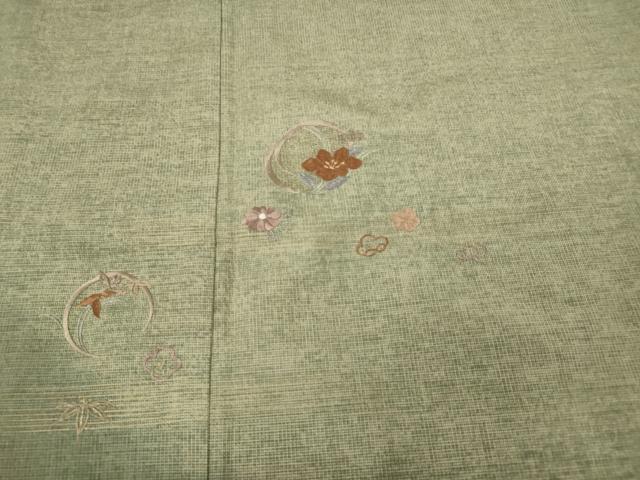 平和屋着物●訪問着　本場大島紬　総刺繍　草花丸文　金糸　正絹　逸品　未使用　CABE6997ut