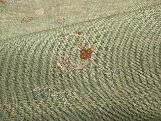 平和屋着物●訪問着　本場大島紬　総刺繍　草花丸文　金糸　正絹　逸品　未使用　CABE6997ut