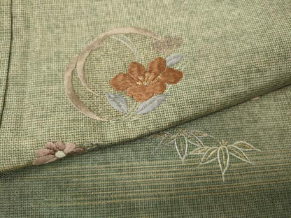 平和屋着物●訪問着　本場大島紬　総刺繍　草花丸文　金糸　正絹　逸品　未使用　CABE6997ut