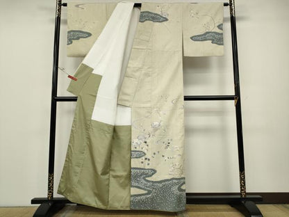 平和屋着物●十日町 名門青柳謹製　赤城紬　訪問着　絞り　流水風景草花文　正絹　逸品　CABE6998ut