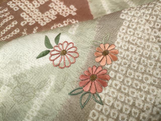 平和屋着物●訪問着　絞り　刺繍　地紙草花文　金彩　正絹　逸品　CABE7003ut