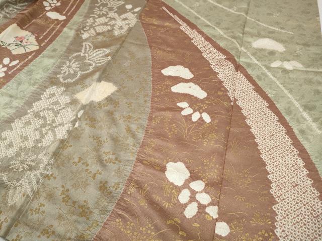 平和屋着物●訪問着　絞り　刺繍　地紙草花文　金彩　正絹　逸品　CABE7003ut