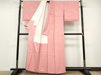 平和屋着物●上質な色無地　吉祥花地紋　薄紅色　正絹　逸品　CABE7004ut