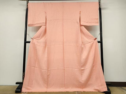 平和屋着物●上質な色無地　草花地紋　一斤染色　ロング丈　正絹　逸品　CABE7006ut