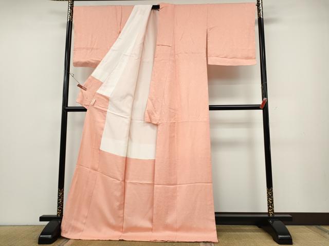 平和屋着物●上質な色無地　草花地紋　一斤染色　ロング丈　正絹　逸品　CABE7006ut