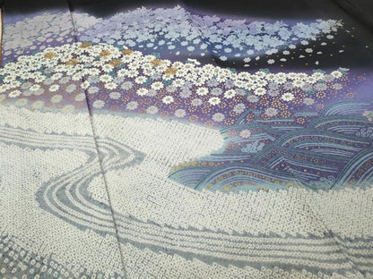 平和屋着物●ブライダルファッションデザイナー・桂由美　黒留袖　刺繍　立波草花文　十二単風　暈し染め　金糸　逸品　未使用　CABE7011ut