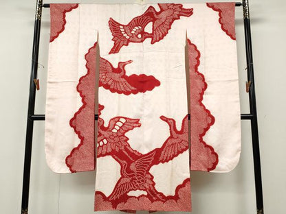 平和屋着物●振袖用長襦袢　袷　絞り　飛鶴文　正絹　逸品　CABE7019ut