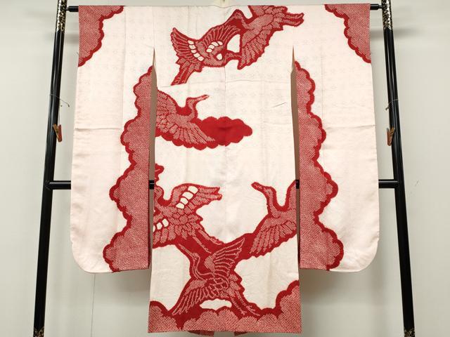 平和屋着物●振袖用長襦袢　袷　絞り　飛鶴文　正絹　逸品　CABE7019ut