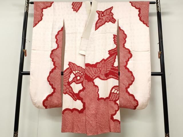 平和屋着物●振袖用長襦袢　袷　絞り　飛鶴文　正絹　逸品　CABE7019ut
