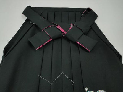 平和屋着物●女性　行灯袴　ラインストーン　スパンコール　ハート　星　黒地　洗える着物　未使用　CABE7023ut