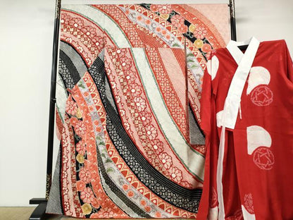 平和屋着物●豪華振袖・長襦袢セット　絞り　熨斗吉祥舞花文　金彩　正絹　逸品　CABE7037ut