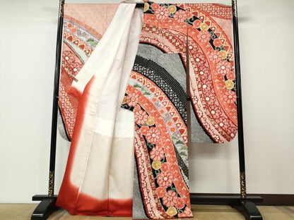 平和屋着物●豪華振袖・長襦袢セット　絞り　熨斗吉祥舞花文　金彩　正絹　逸品　CABE7037ut