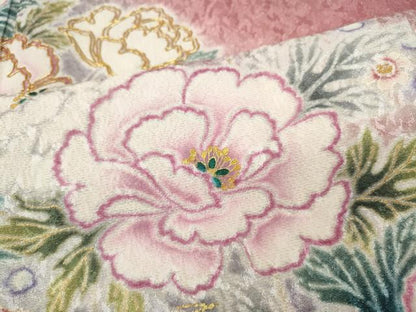 平和屋着物●吉澤友禅　豪華振袖・長襦袢セット　駒刺繍　草花尽くし　暈し染め　金通し地　正絹　逸品　CABE7038ut